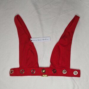 Monica Hansen Beachwear Red Bikini Top with Gold Accents